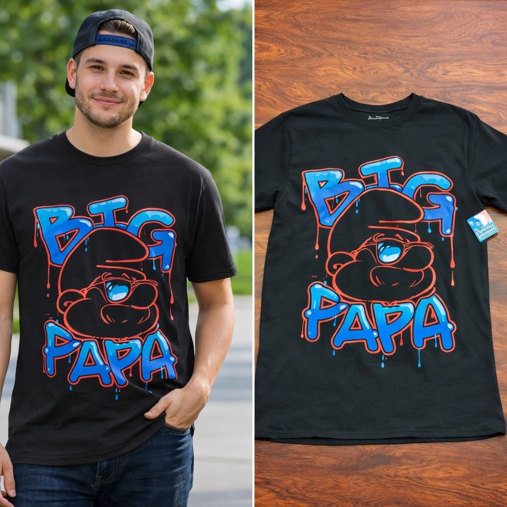 Smurfs "Big Papa" T-Shirt Mens Medium Black NWT Big Papa Graffiti Graphic Tee